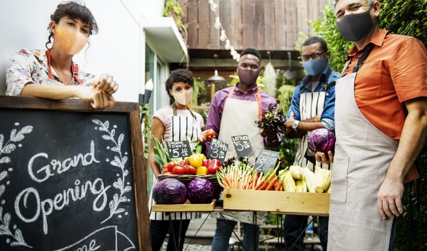 Restaurant reopening post pandemic new normal with organic veggi
