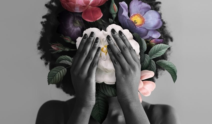 African American woman with flowers BLM movement social media po