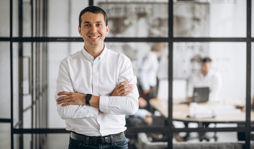 Business man owner of the company in the office