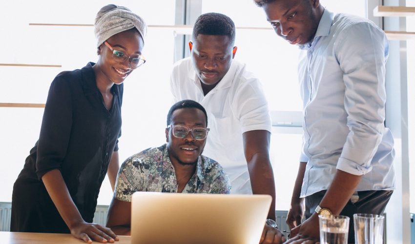 Group of afro americans working together