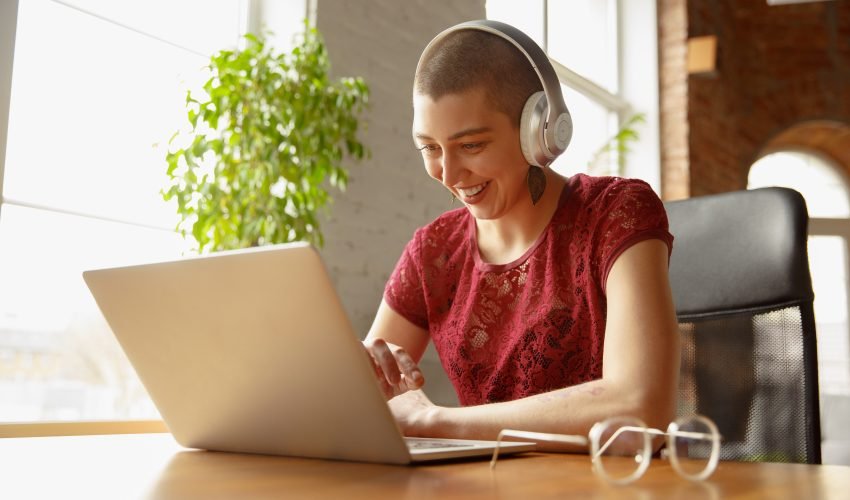 Woman working from home during coronavirus or COVID-19 quarantine, remote office concept